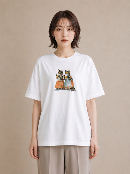 プリントTシャツ レディース サビ猫 猫 ねこ イラスト 可愛い 普段着 週末コーデ 白T YMAZO