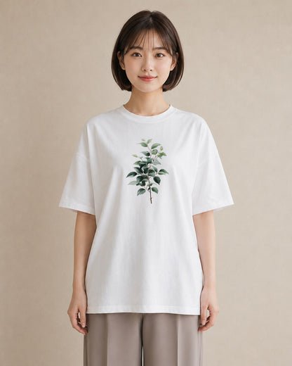 デザインTシャツ レディース ボタニカル 植物 イラスト 線画 お出かけ 普段着 白T YMAZO