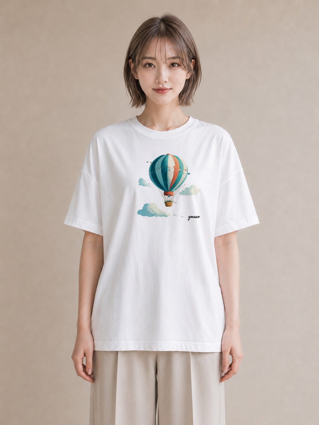 半袖Tシャツ レディース 気球 星空 宇宙 イラスト ナチュラル 旅行用 海 白T YMAZO