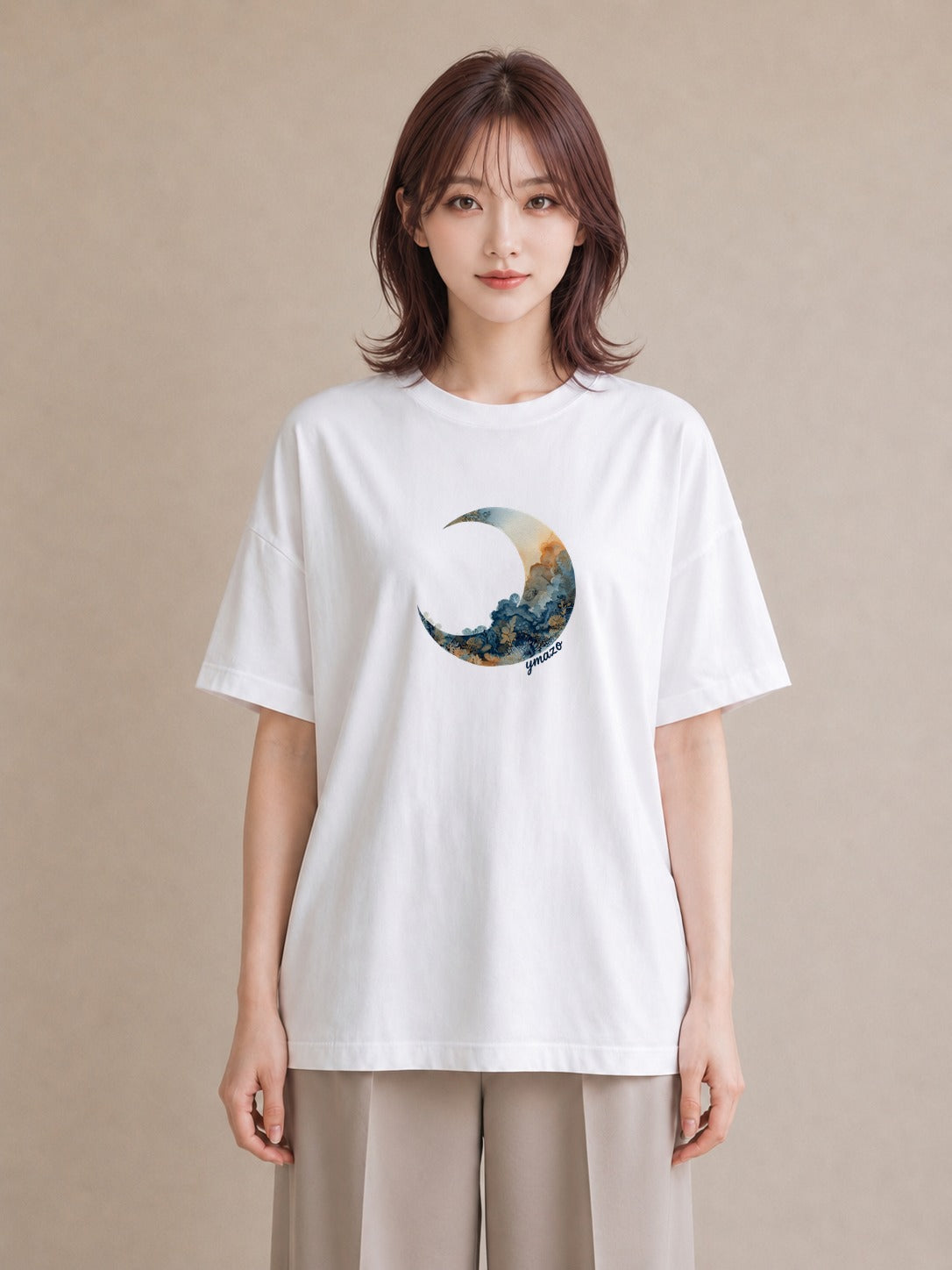 グラフィックTシャツ レディース 青の水彩 風景 ブルー ナチュラル アンティーク イラスト ゆるコーデ 自分用 ルームウェア 白T YMAZO