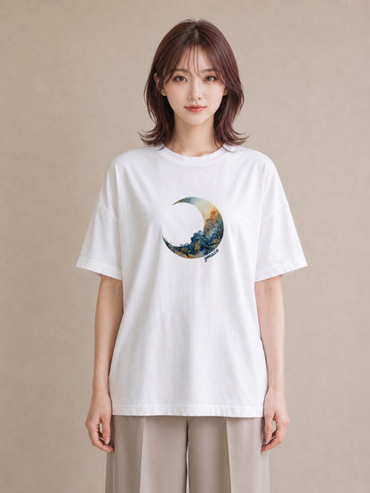グラフィックTシャツ レディース 青の水彩 風景 ブルー ナチュラル アンティーク イラスト ゆるコーデ 自分用 ルームウェア 白T YMAZO
