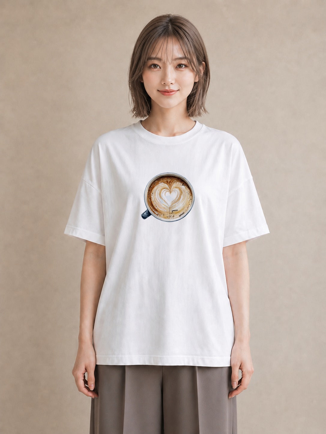 半袖Tシャツ レディース エスプレッソ 食べ物 フード イラスト 北欧風 社会人 女性 白T YMAZO