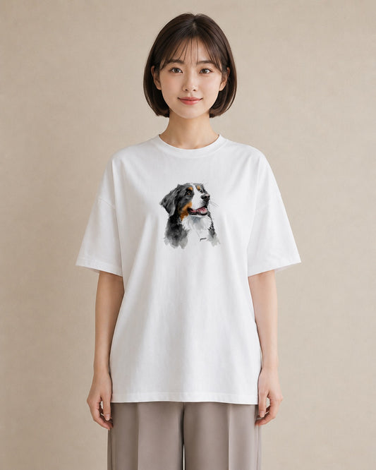 Tシャツ レディース バーニーズマウンテンドッグ 犬 いぬ イラスト ゆるコーデ ラフ レイヤード 白T YMAZO