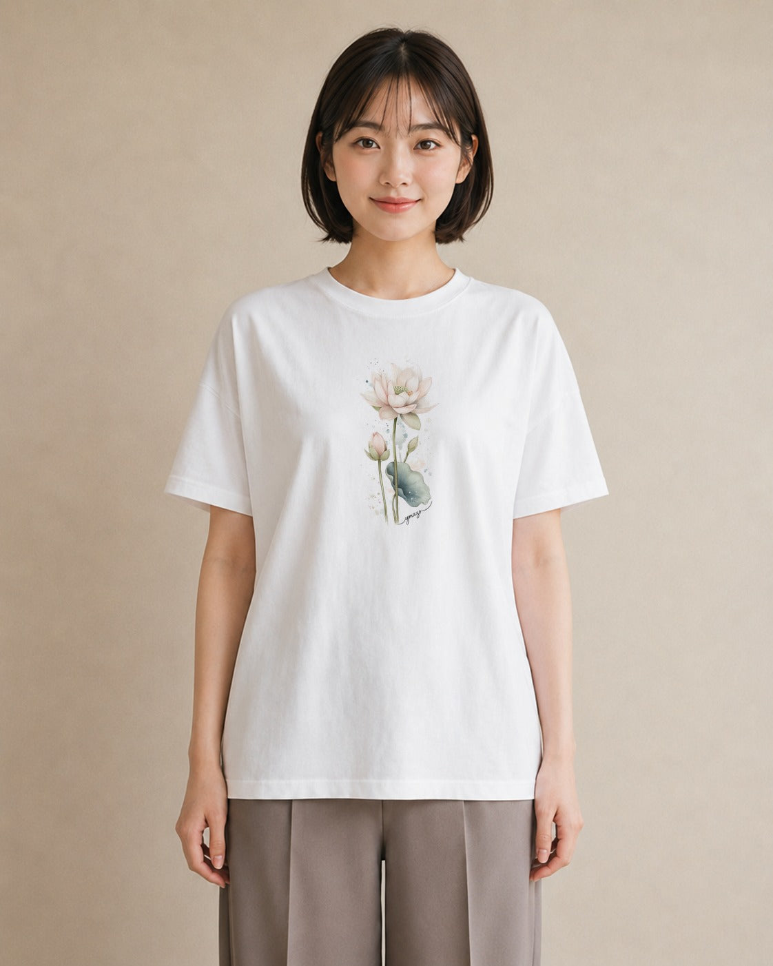 プリントTシャツ レディース ゆり 百合 花 花柄 イラスト ラフ 春服 ミセス 白T