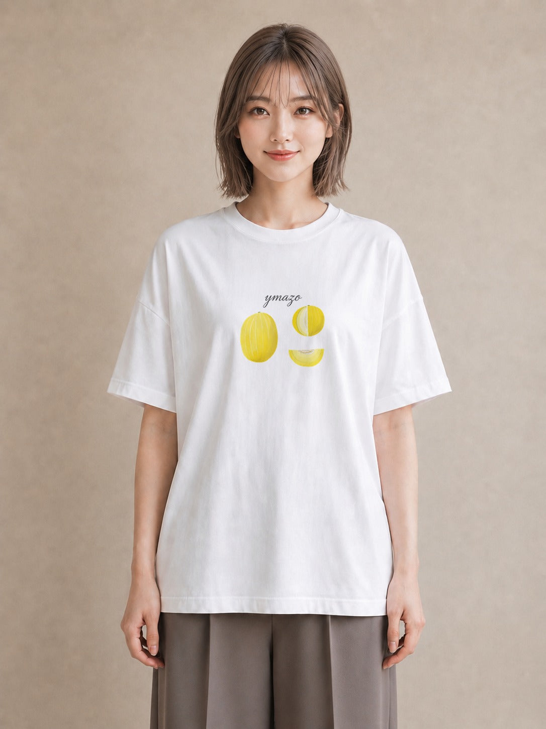 半袖Tシャツ レディース バナナ 食べ物 フード イラスト きれいめ 買い物 夏コーデ 白T YMAZO