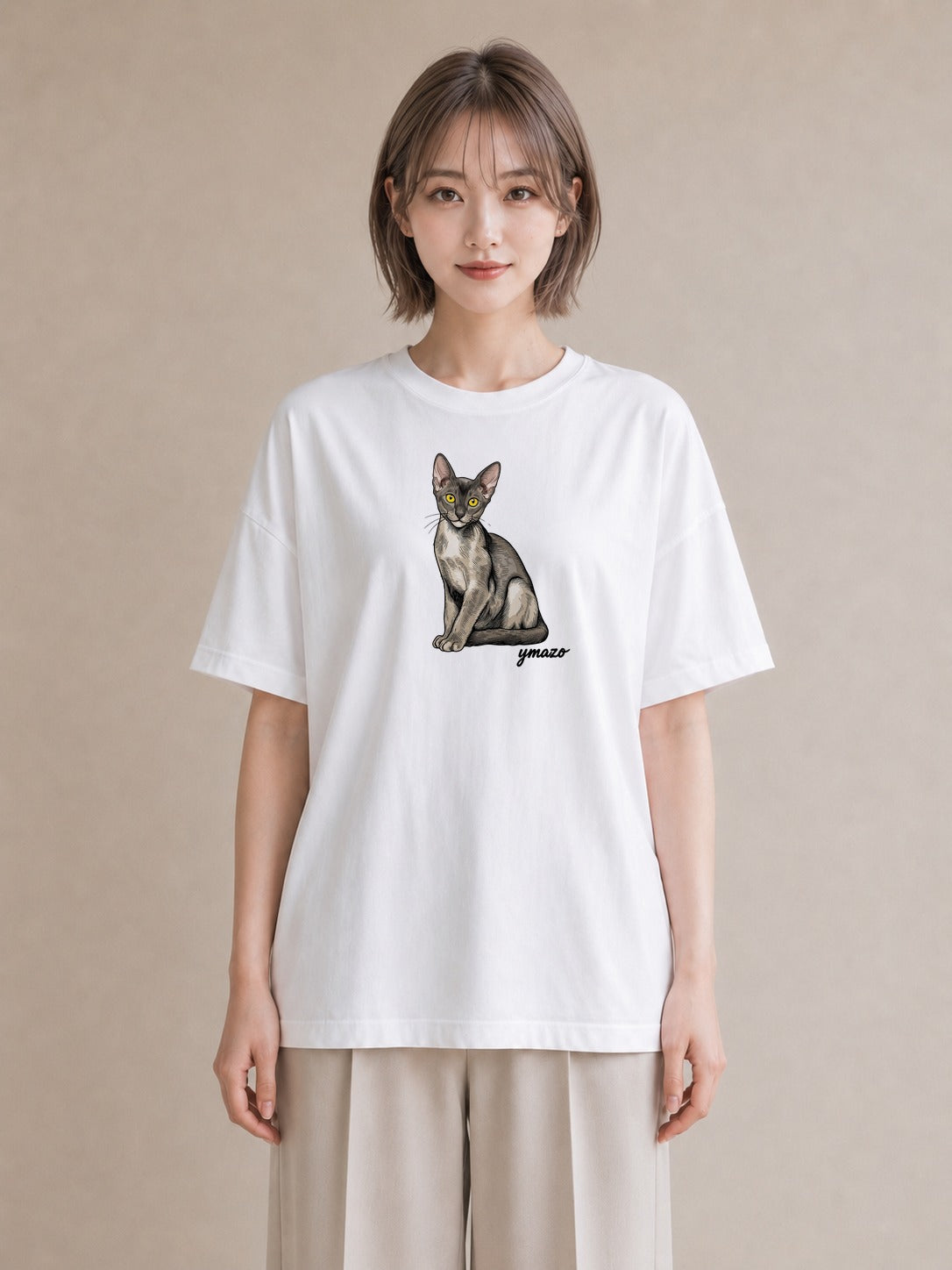 プリントTシャツ レディース ソマリ 猫 ねこ イラスト ゆるコーデ 社会人 女性 白T YMAZO
