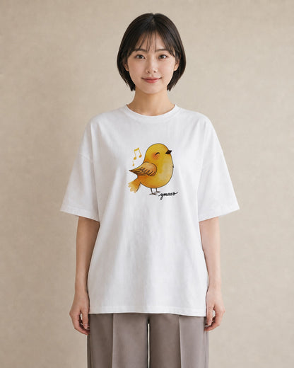 Tシャツ レディース 小鳥 ペット 動物 イラスト ボタニカル 自分用 ルームウェア 白T YMAZO