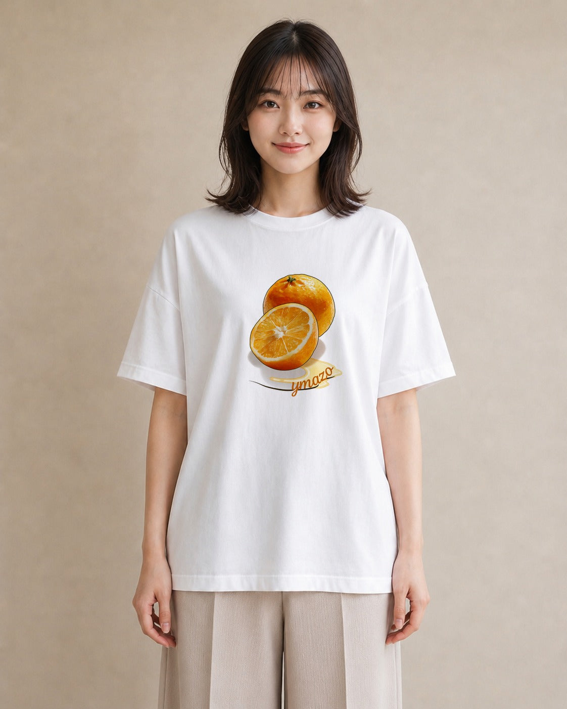 プリントTシャツ レディース みかん 食べ物 フード イラスト 水彩風 カフェ巡り 女子会 白T YMAZO