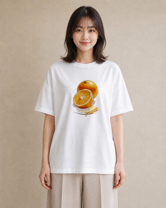 プリントTシャツ レディース みかん 食べ物 フード イラスト 水彩風 カフェ巡り 女子会 白T YMAZO