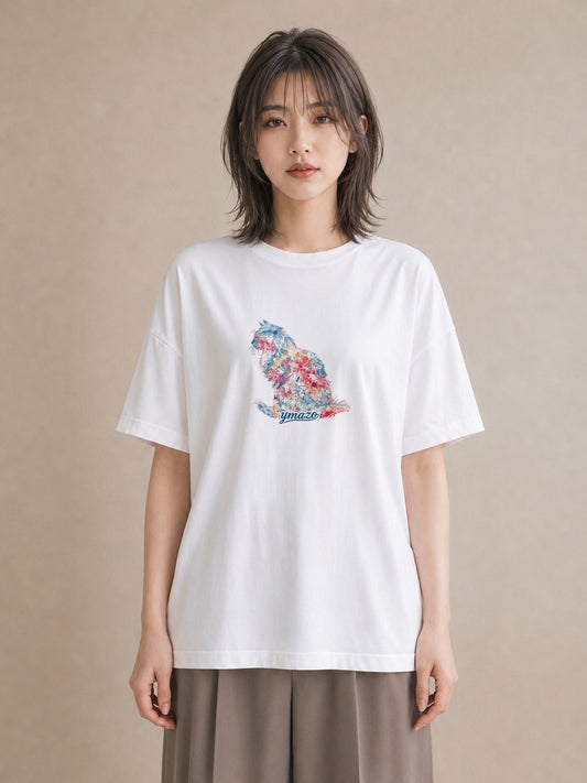 プリントTシャツ レディース シャム柄 猫 ねこ イラスト こなれ感 通勤 在宅 白T YMAZO
