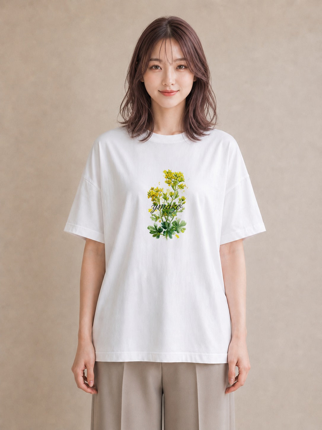 プリントTシャツ レディース ミモザ 花 花柄 イラスト 個性的 デート 帰省 白T