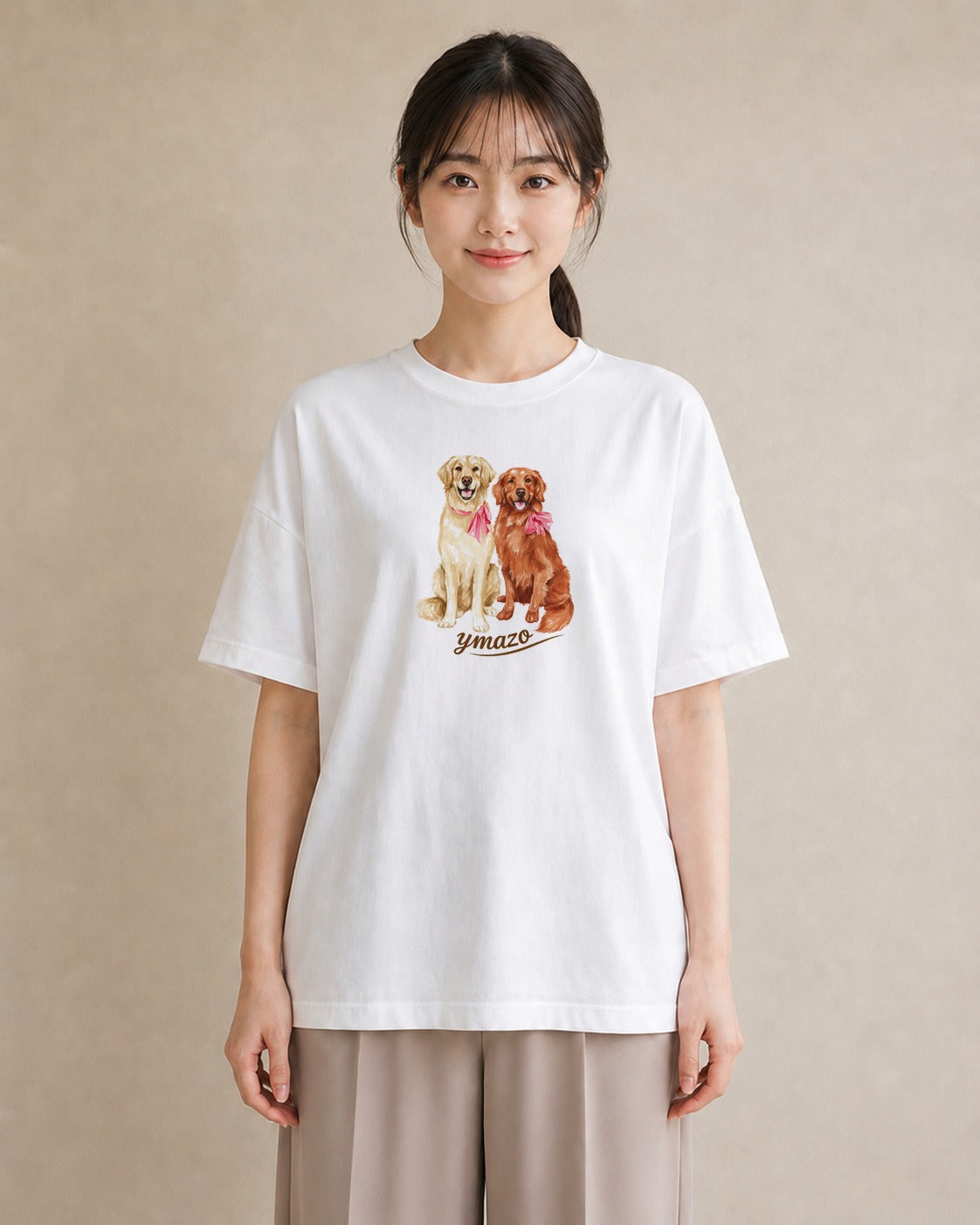グラフィックTシャツ レディース ゴールデンレトリバー ゴールデン 犬 いぬ イラスト ヴィンテージ風 レイヤード 友達ギフト 白T YMAZO