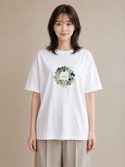 プリントTシャツ レディース クローバー 四つ葉 花 花柄 イラスト 淡色 送別ギフト 通勤 白T YMAZO