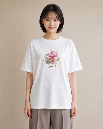 グラフィックTシャツ レディース ゆり 百合 花 花柄 イラスト ゆるかわ 休日 ペアコーデ 白T YMAZO