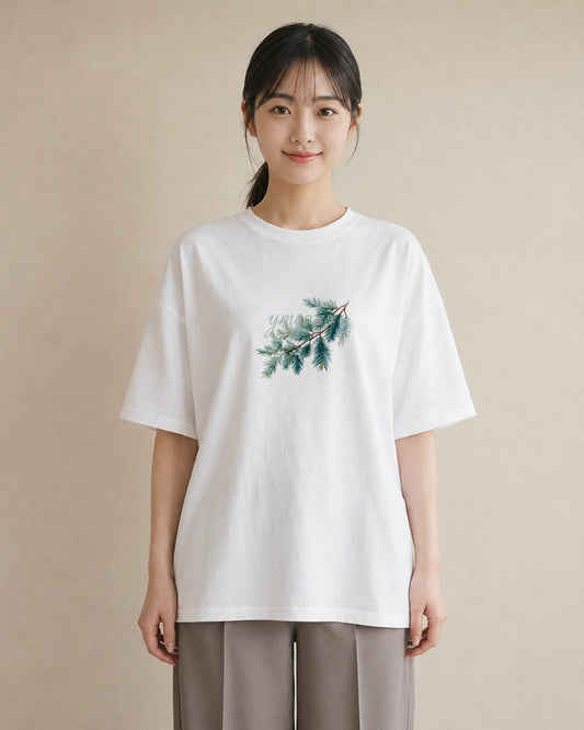 プリントTシャツ レディース 松ぼっくり 植物 ボタニカル イラスト ゆるコーデ 散歩 お出かけ 白T YMAZO