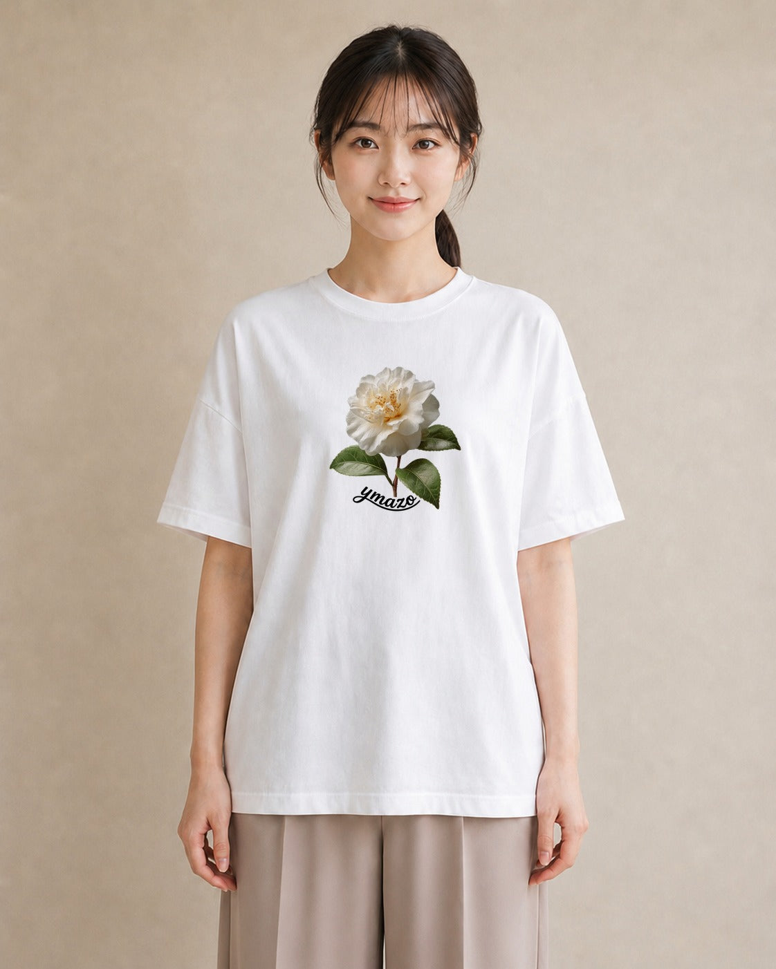 半袖Tシャツ レディース 椿 花 花柄 イラスト ミニマル デイリーウェア 休日 白T