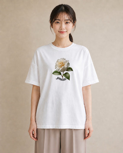 半袖Tシャツ レディース 椿 花 花柄 イラスト ミニマル デイリーウェア 休日 白T