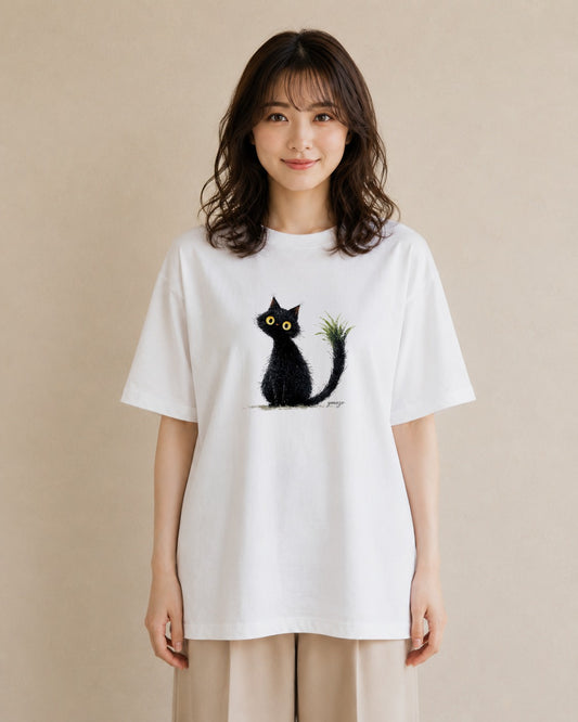 グラフィックTシャツ レディース 黒猫 猫 ねこ イラスト きれいめ おしゃれギフト 社会人 白T YMAZO
