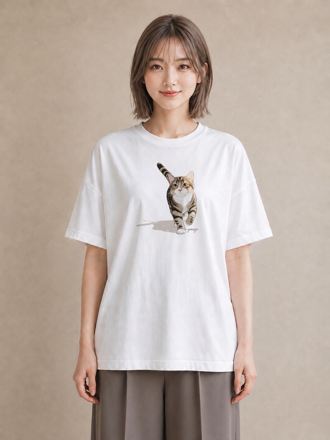 グラフィックTシャツ レディース サバトラ 猫 ねこ イラスト 普段使い クリスマス 旅行 白T YMAZO