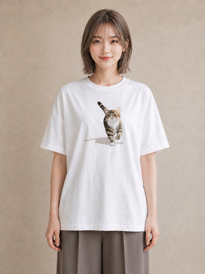 グラフィックTシャツ レディース サバトラ 猫 ねこ イラスト 普段使い クリスマス 旅行 白T YMAZO