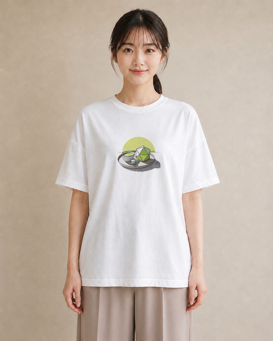 プリントTシャツ レディース 抹茶 食べ物 フード イラスト 北欧風 ビーチ デイリーウェア 白T YMAZO