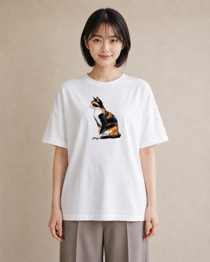 グラフィックTシャツ レディース キジトラ 猫 ねこ イラスト ポップ 送別ギフト 通勤 白T YMAZO