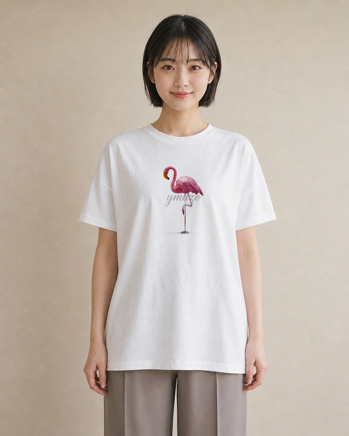 Tシャツ レディース フラミンゴ 動物 アニマル イラスト お揃い 親子 白T YMAZO