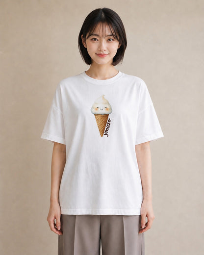 半袖Tシャツ レディース パフェ 食べ物 フード イラスト フェミニン 散歩 お出かけ 白T YMAZO