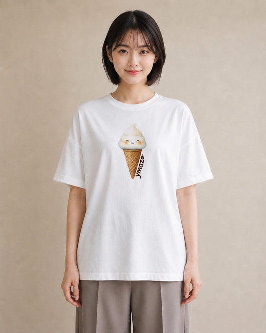 半袖Tシャツ レディース パフェ 食べ物 フード イラスト フェミニン 散歩 お出かけ 白T YMAZO