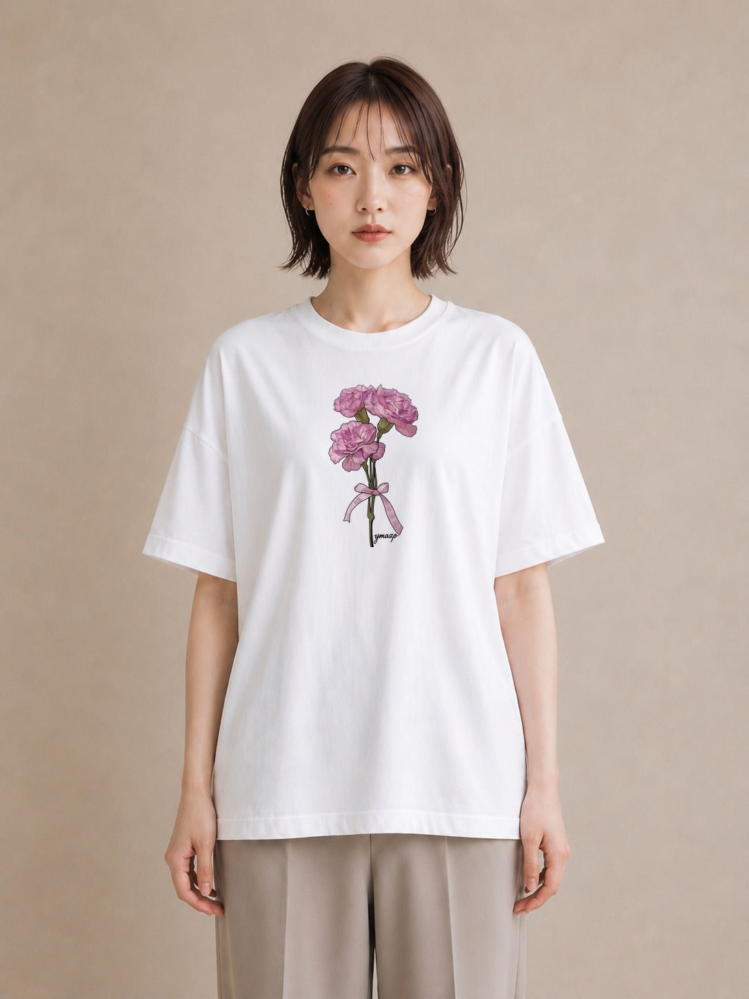 デザインTシャツ レディース カーネーション 花 花柄 イラスト 女性 旅行用 白T