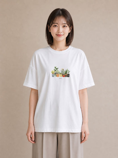 プリントTシャツ レディース 多肉植物 植物 ボタニカル イラスト 上品 母の日 ビーチ 白T YMAZO