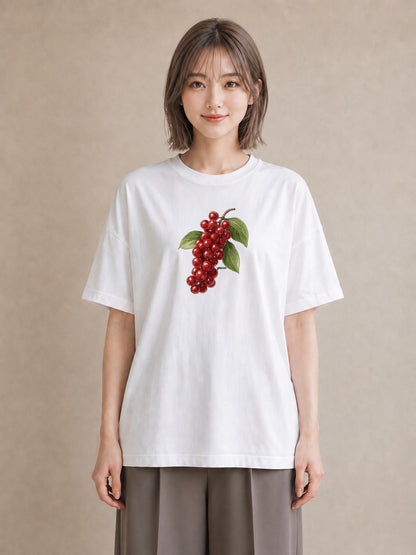 半袖Tシャツ レディース 木の実 植物 ボタニカル イラスト 公園 ママ 白T YMAZO