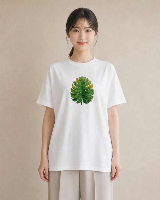 グラフィックTシャツ レディース モンステラ 植物 ボタニカル イラスト 上品 クリスマス 旅行 白T YMAZO