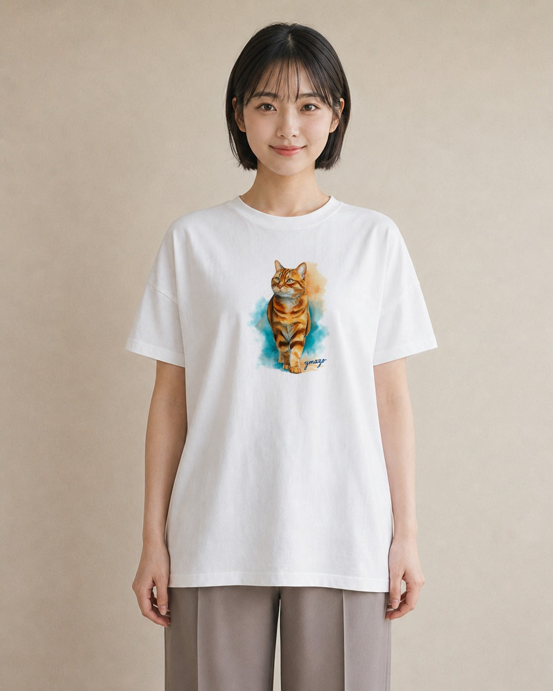 Tシャツ レディース 三毛猫 みけねこ 三毛 猫 ねこ イラスト ゆるコーデ ギフト 母の日 白T YMAZO