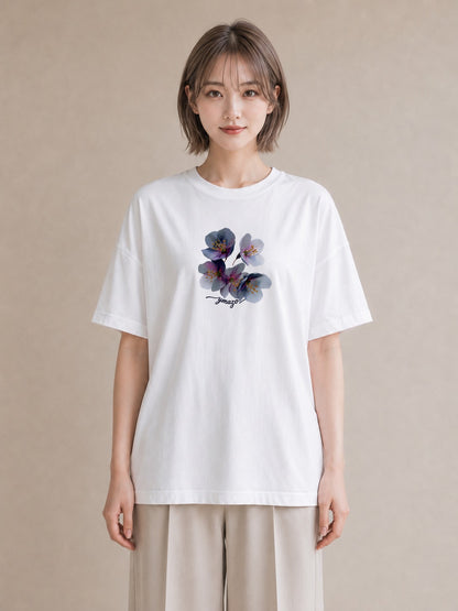 Tシャツ レディース スミレ 花 花柄 イラスト 韓国風 ビーチ デイリーウェア 白T
