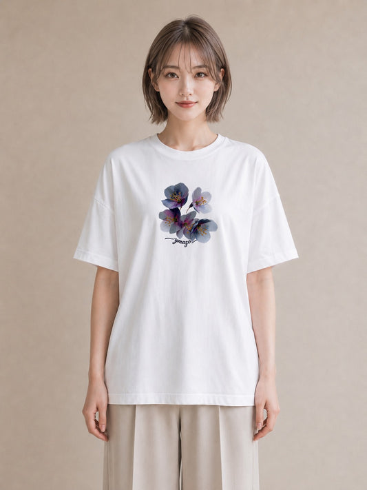 Tシャツ レディース スミレ 花 花柄 イラスト 韓国風 ビーチ デイリーウェア 白T YMAZO