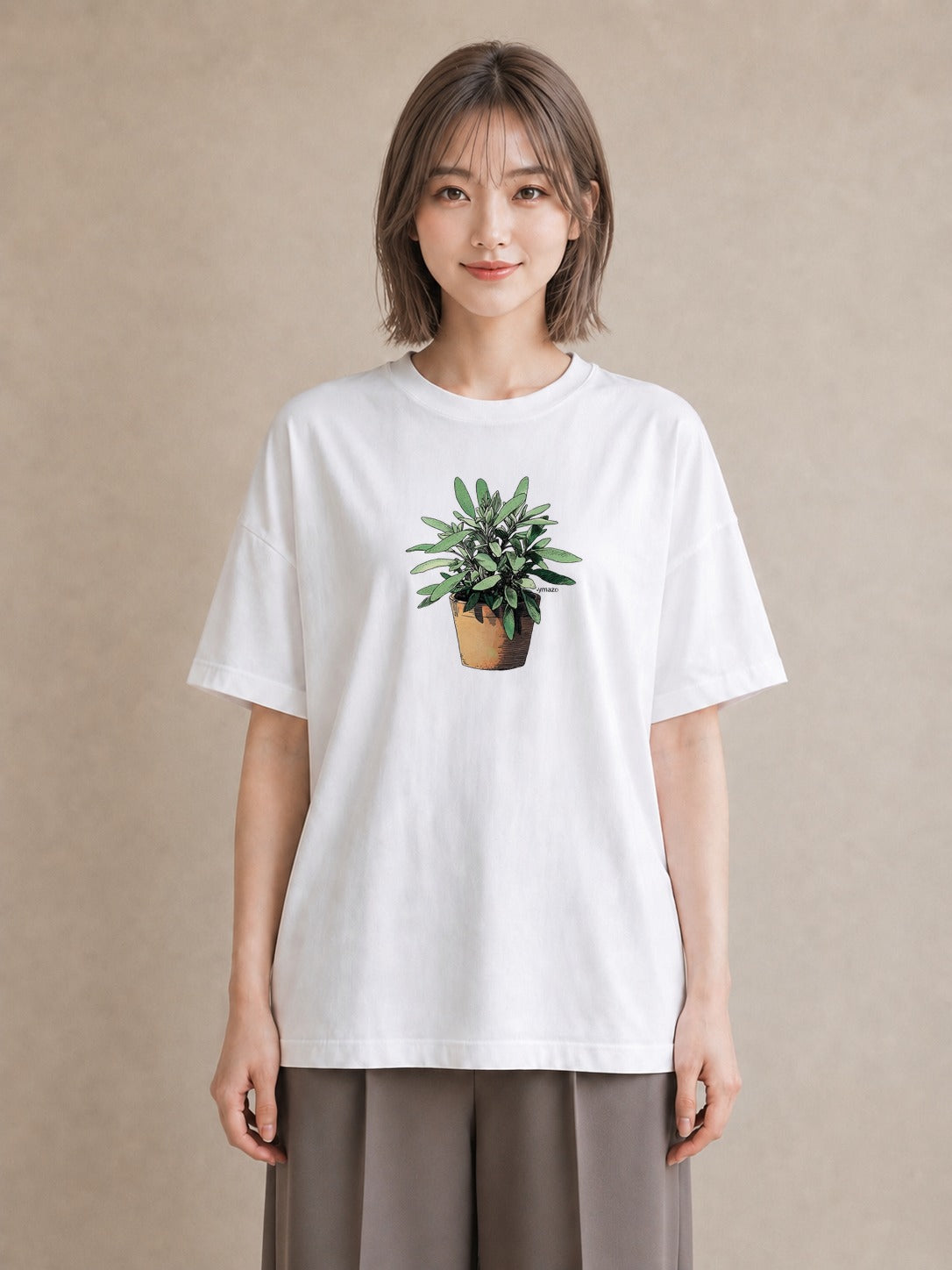 半袖Tシャツ レディース 多肉植物 植物 ボタニカル イラスト ゆるかわ 週末コーデ 敬老の日 白T YMAZO