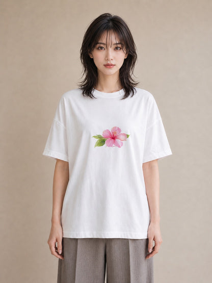 Tシャツ レディース あさがお 朝顔 花 花柄 イラスト 旅行コーデ 海 カフェ巡り 白T