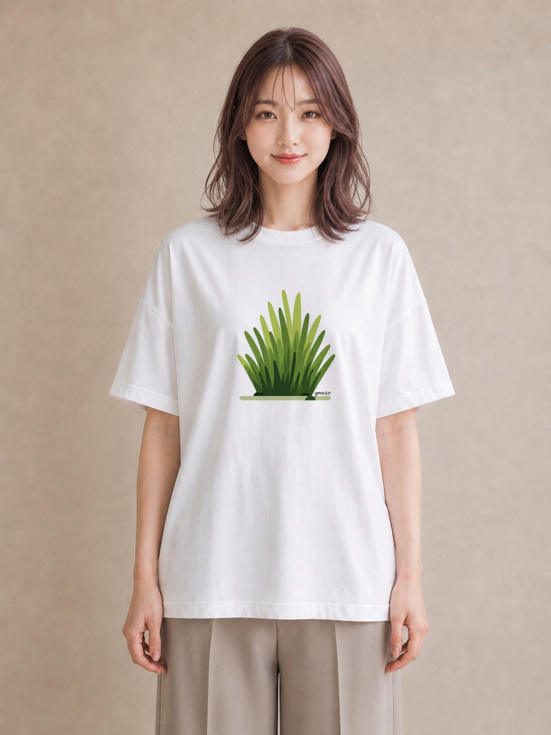 デザインTシャツ レディース 芝生 植物 ボタニカル イラスト モード 海 カフェ巡り 白T YMAZO