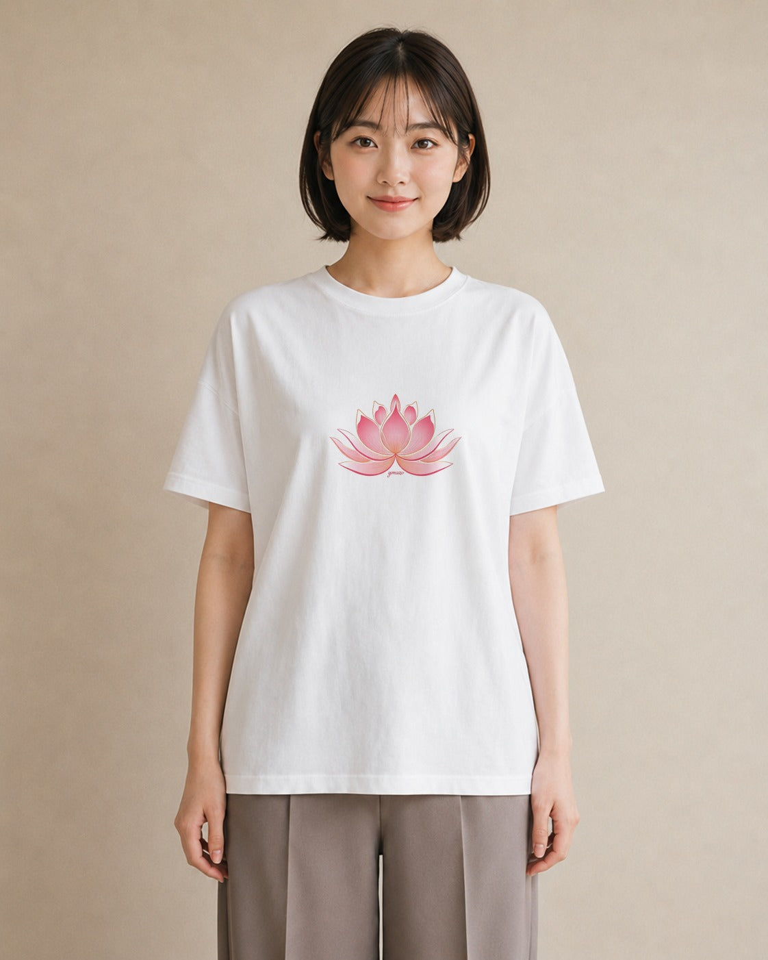 グラフィックTシャツ レディース 蓮 花 花柄 イラスト モード 休日 ペアコーデ 白T