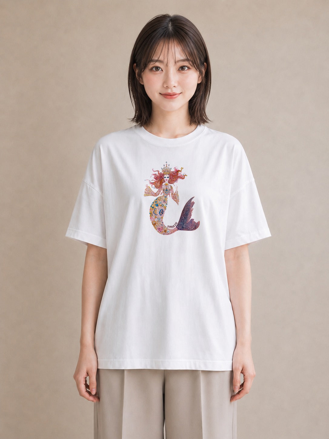 Tシャツ レディース 人魚 海の生き物 海 イラスト シンプル ミセス 春コーデ 白T YMAZO