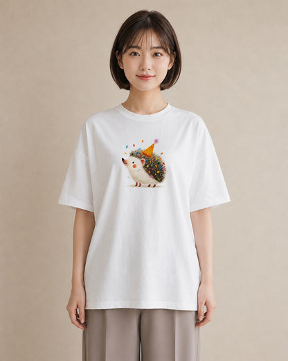 半袖Tシャツ レディース ハリネズミ ペット 動物 イラスト ガーリー 休日 ペアコーデ 白T YMAZO