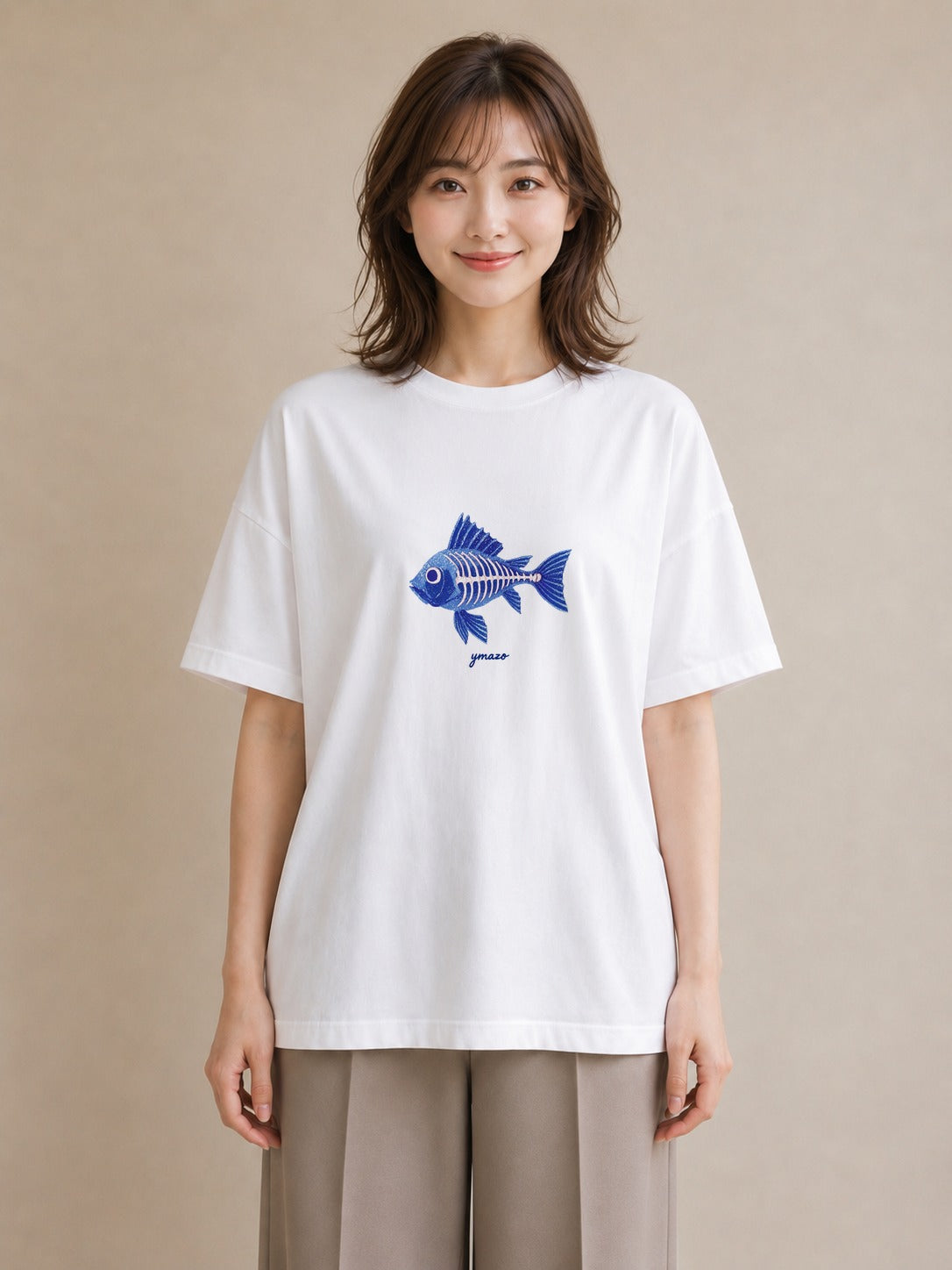 デザインTシャツ レディース メダカ ペット 動物 イラスト アート風 親子 20代 白T YMAZO