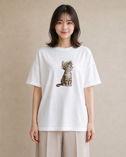 半袖Tシャツ レディース ねこ 猫 ネコ イラスト シック 春服 ミセス 白T YMAZO