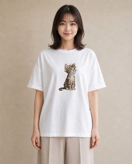 半袖Tシャツ レディース ねこ 猫 ネコ イラスト シック 春服 ミセス 白T YMAZO