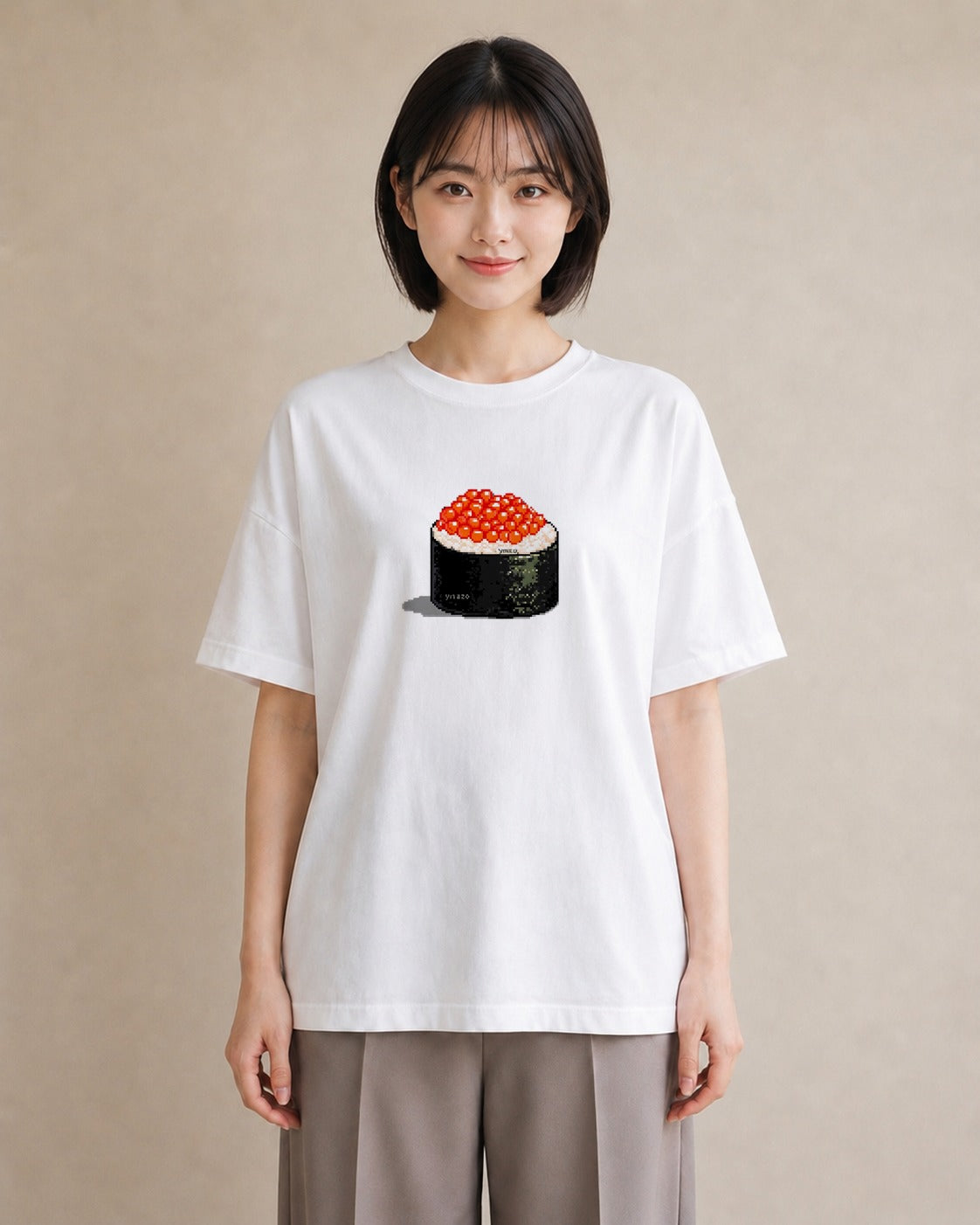 プリントTシャツ レディース お寿司 食べ物 フード イラスト ペアコーデ 秋コーデ 白T YMAZO