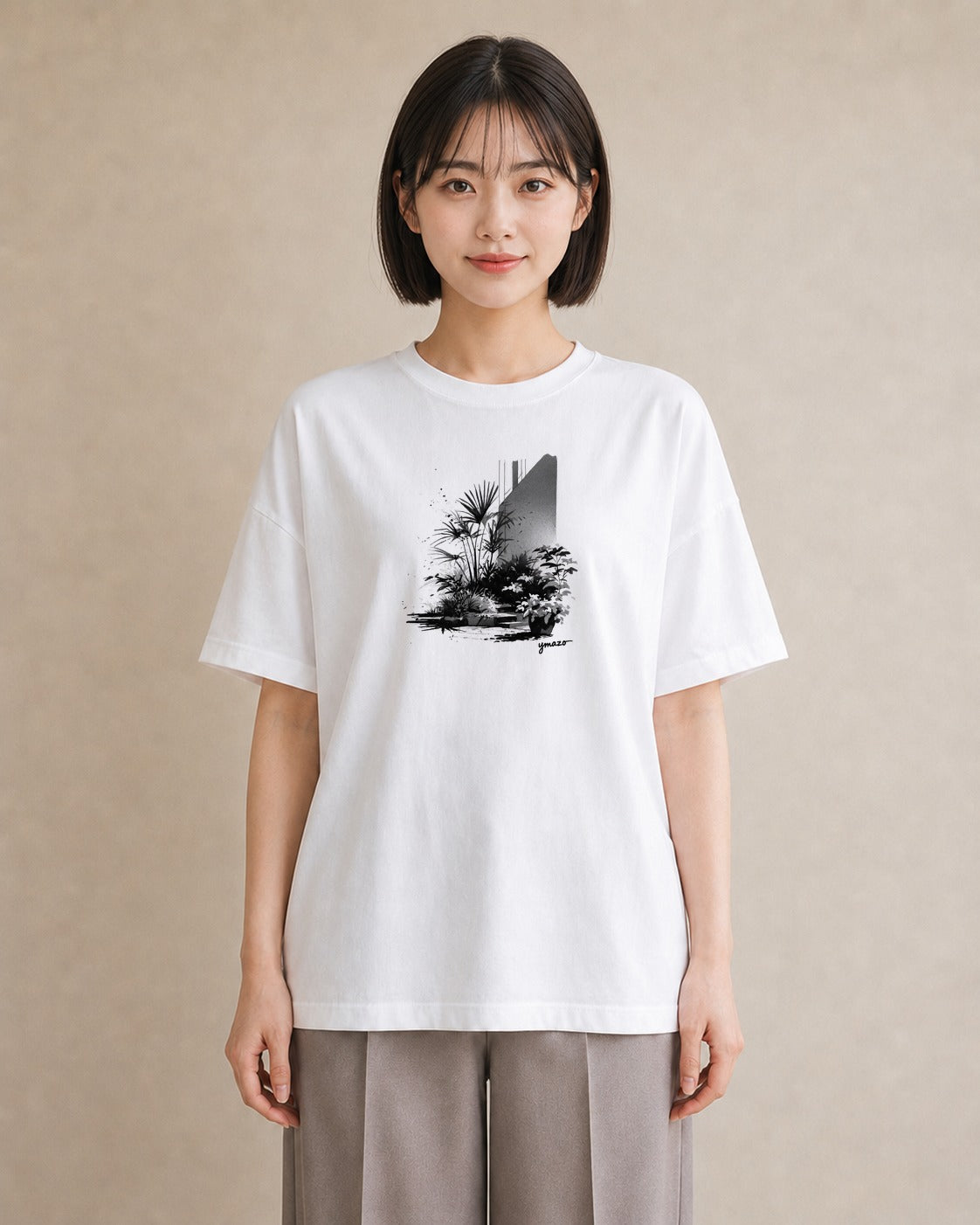 半袖Tシャツ レディース 雨上がりの小道 雨上がり 小道 ナチュラル アンティーク イラスト 北欧風 友達ギフト 部屋着 白T YMAZO