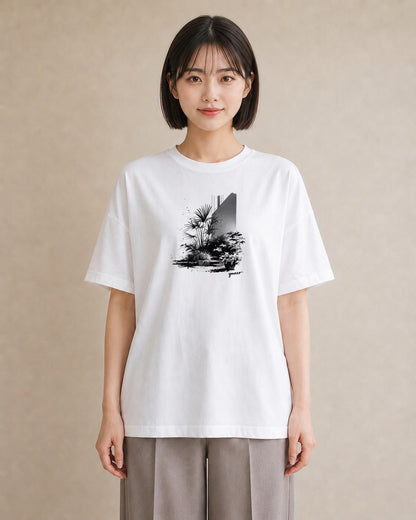 半袖Tシャツ レディース 雨上がりの小道 雨上がり 小道 ナチュラル アンティーク イラスト 北欧風 友達ギフト 部屋着 白T YMAZO
