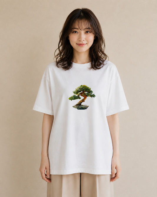 デザインTシャツ レディース 盆栽 植物 ボタニカル イラスト お洒落 クリスマス 旅行 白T YMAZO