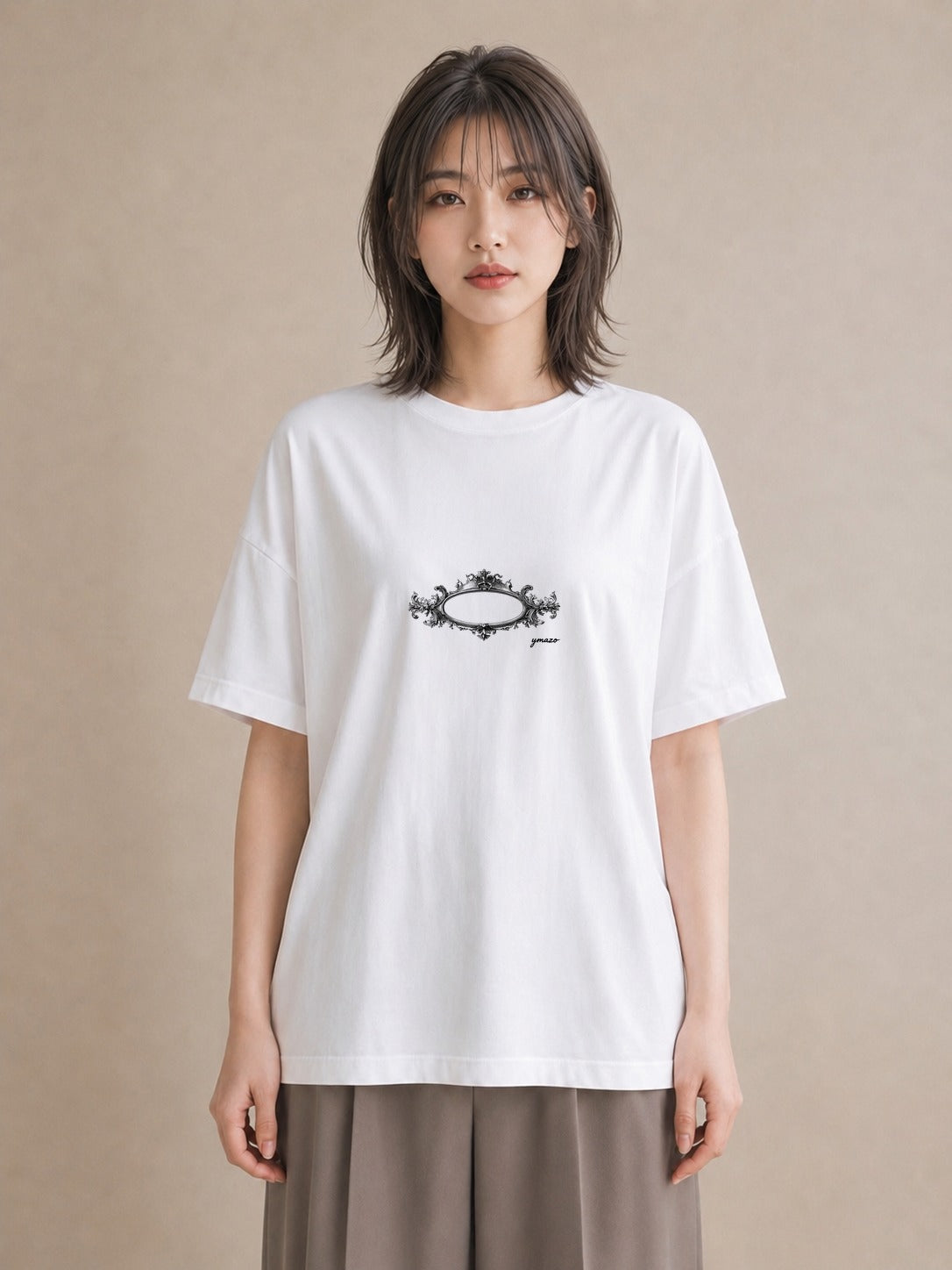 デザインTシャツ レディース 手鏡 アンティーク レトロ ナチュラル イラスト 手描き風 通学 誕生日プレゼント 白T YMAZO